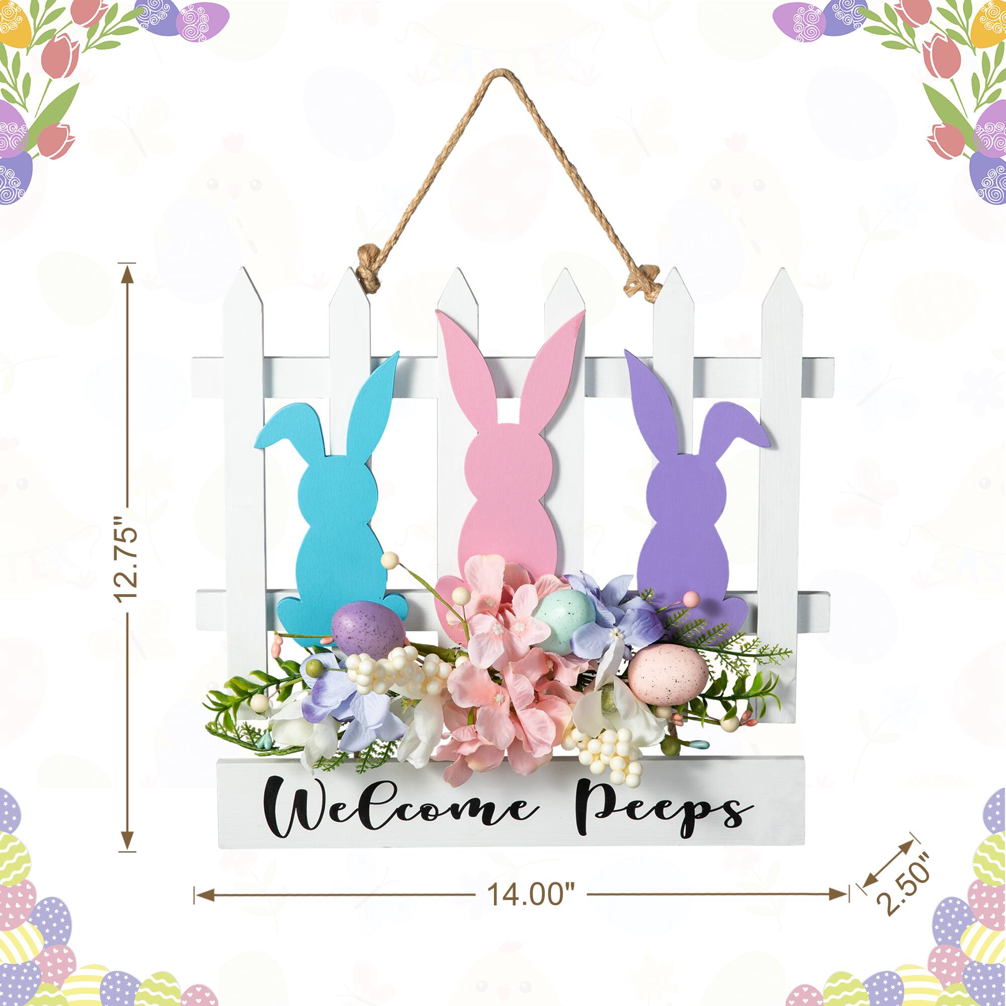 Glitzhome® 14" Easter Wooden Bunny Fence Door Hanger